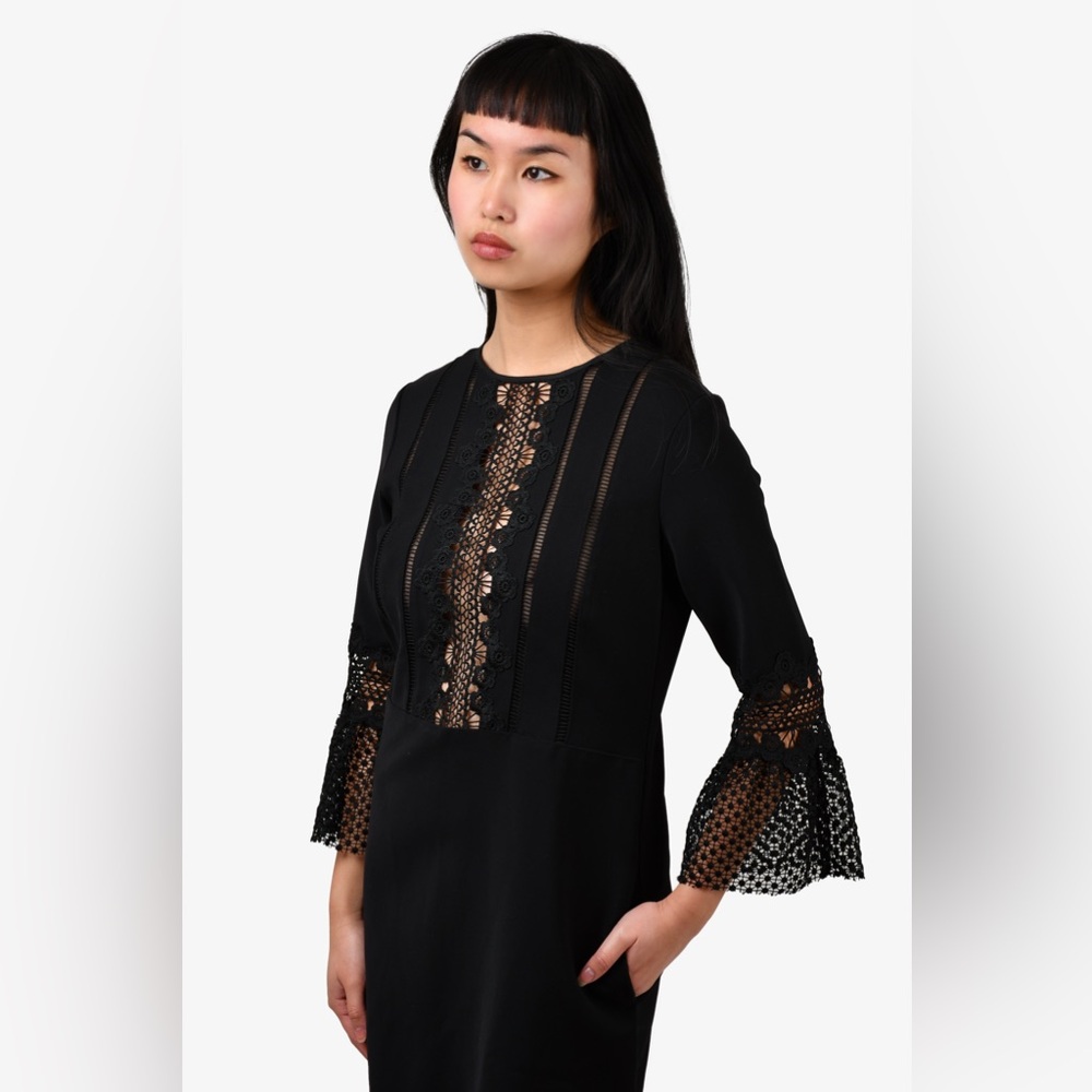 Self-Portrait Black Lace-Panel Bell Sleeve Cocktail Dress 4/UK 8